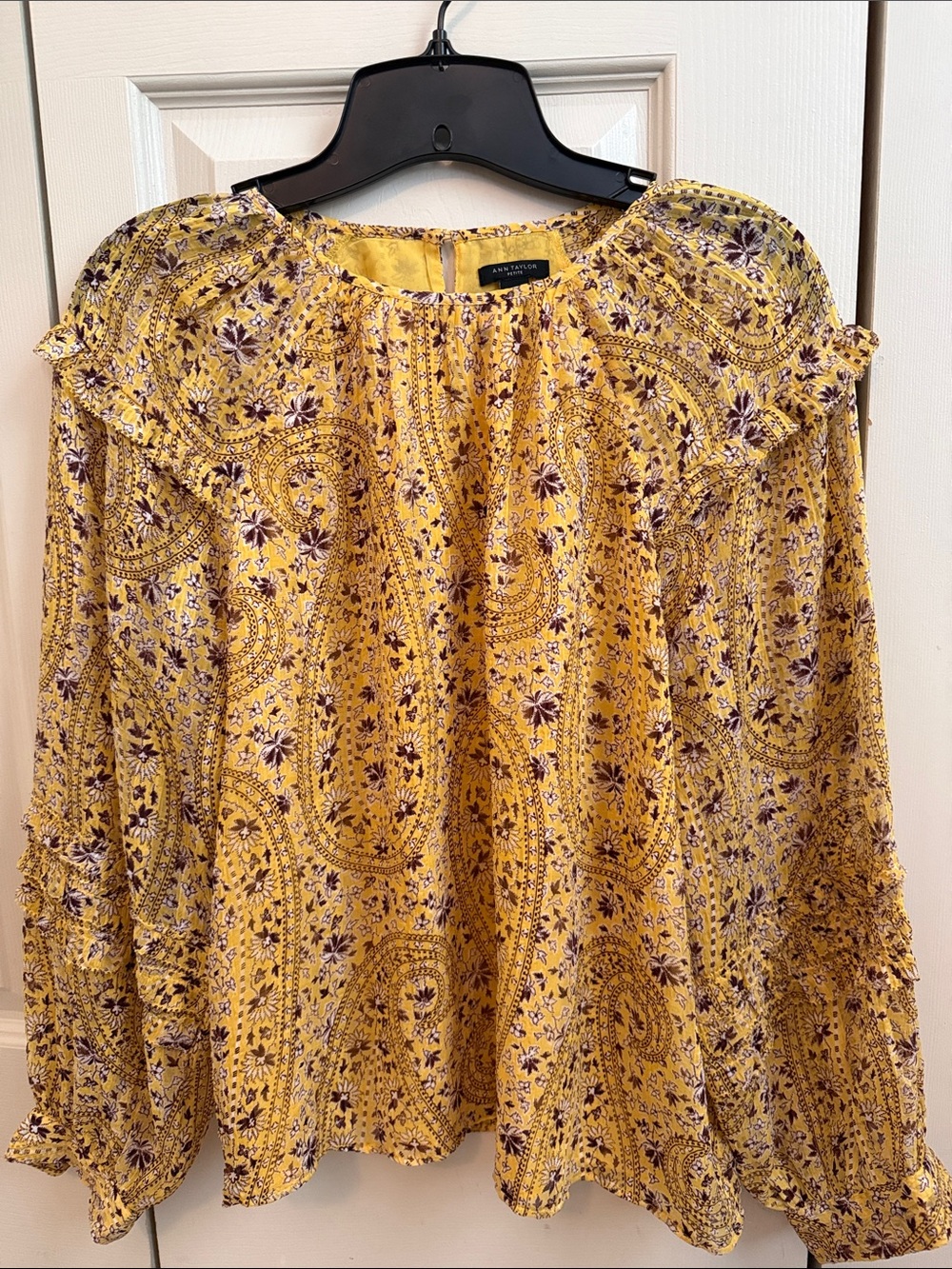 Ann Taylor Yellow Paisley Ruffle Blouse